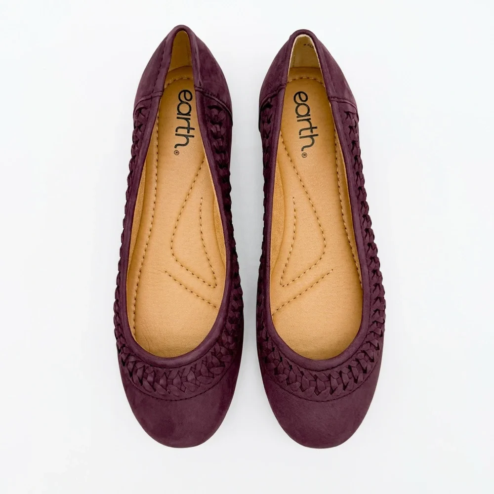 Earth Jett Comfort Ballet Flats Nubuck Suede Woven Detail Purple Burgundy 8 NEW